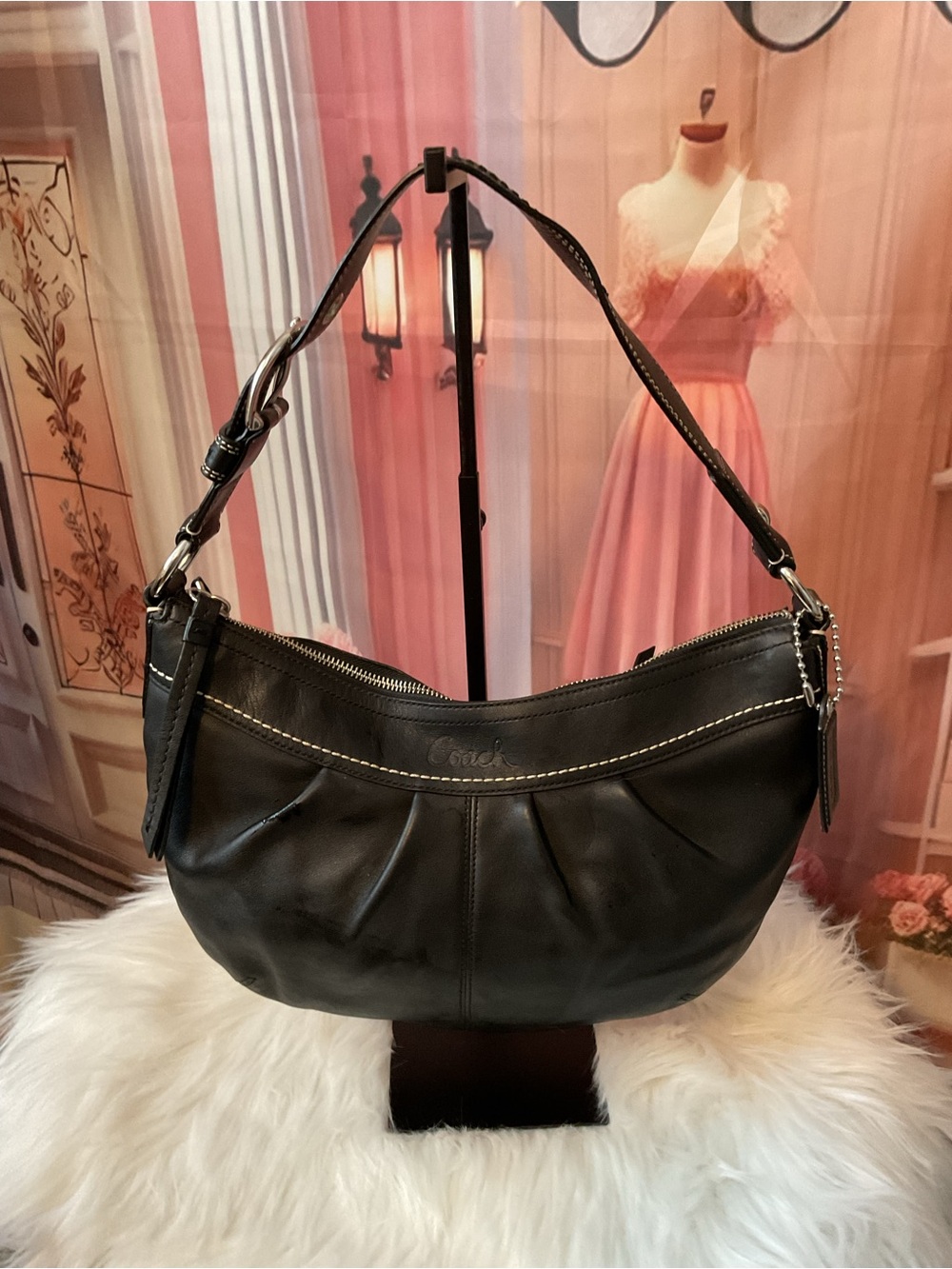 Coach Black Leather Shoulder Hobo Bag